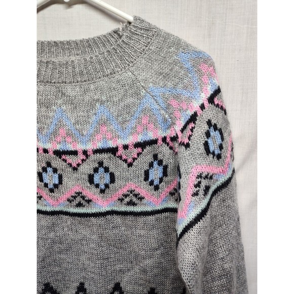 Arizona Sweater Womens XLarge Gray Geometric Print Acrylic Knit Long Sleeve - Picture 2 of 10
